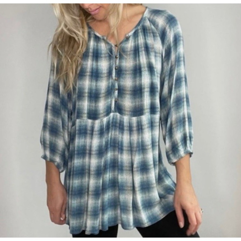 Plaid Boho Tunic Top Anthropologie Maeve Large Peasant Festival Concert Brunch